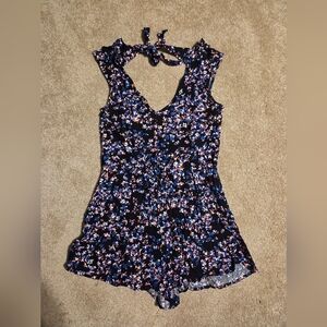 Express Floral Jumpsuit in Black and Blue